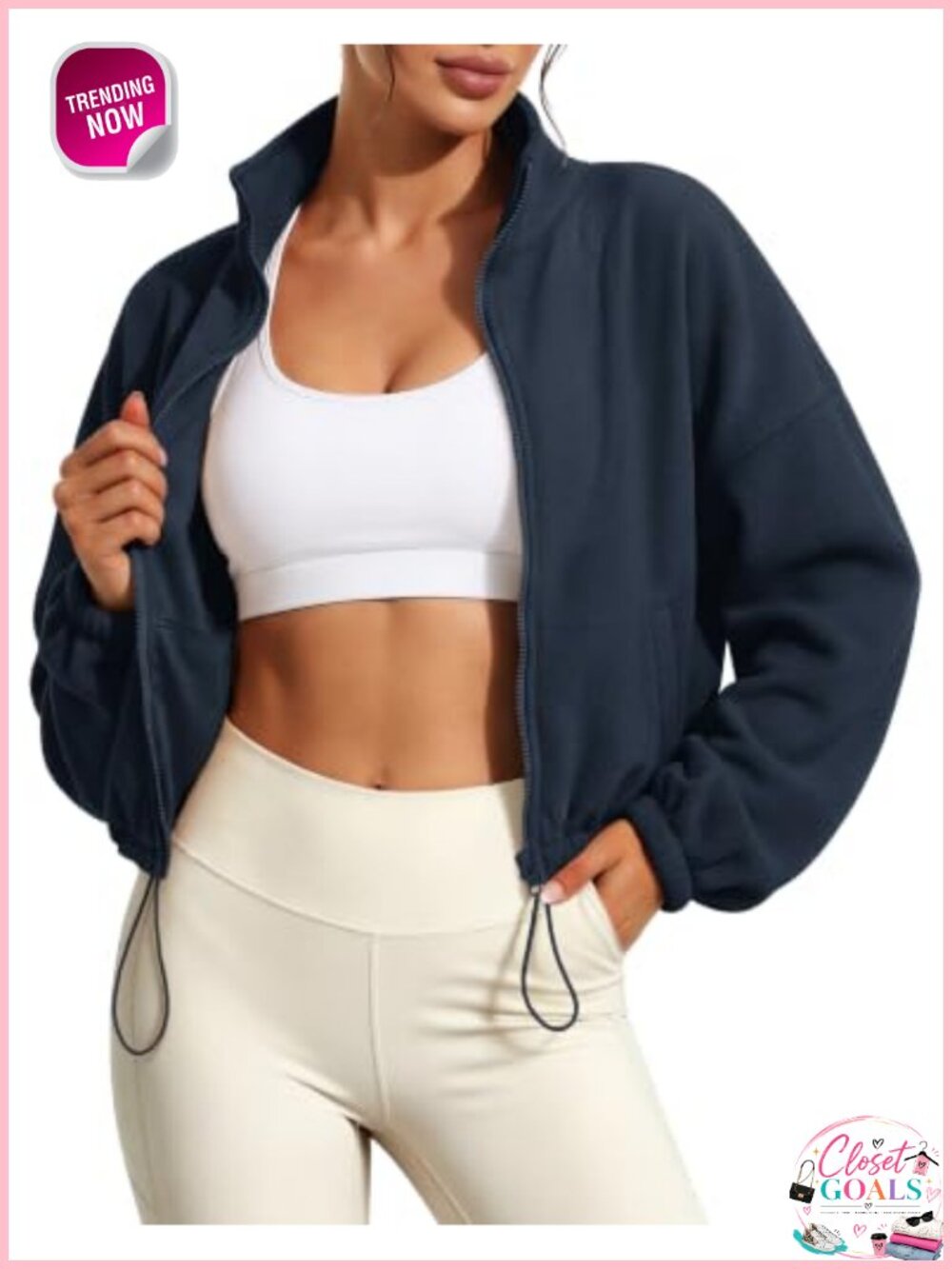 Cropped Fleece Jacket Full Zip Sherpa Sweatshirt Womens Active